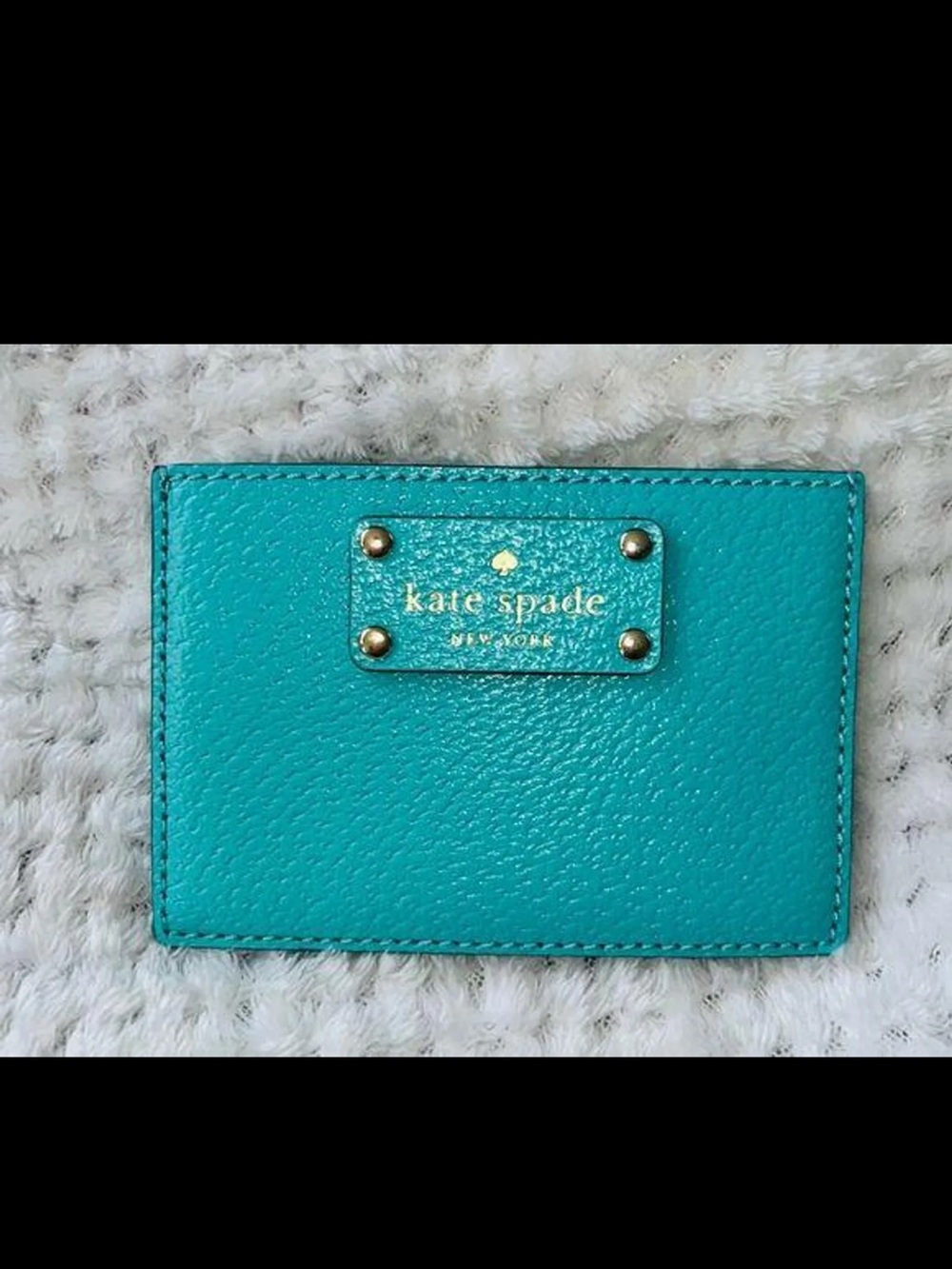 KATE SPADE Turquoise Robin's Egg Blue Pebbled Leather Card Case